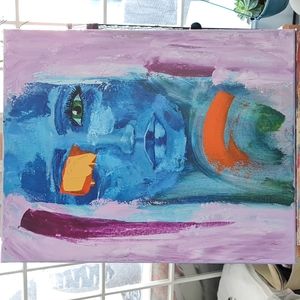 Original acrylic abstract expressionism painting. Girl Blue